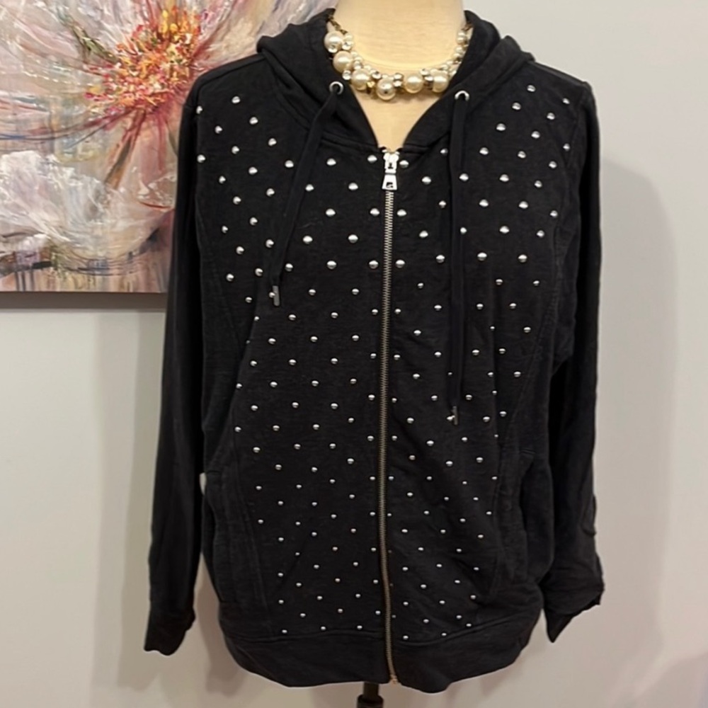 Ruby Rd. Black Hoodie with Pearl Accents